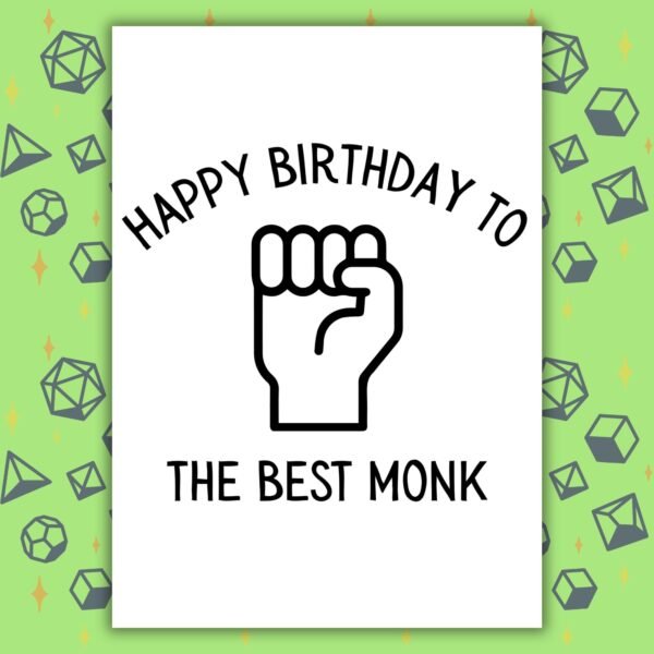 Monk Birthday Card | D&D & Baldur’s Gate Fantasy Gamer Card